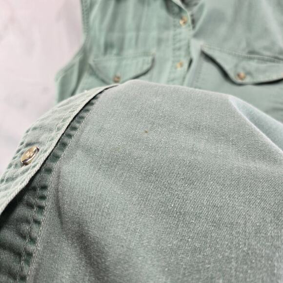 Vintage Shirt Womens Medium Green Tank Snap Sleeveless Shirt 90s Seafoam Muscle - Picture 6 of 12